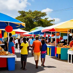 Caribbean Holidays, August Couples Holidays, Colourful Caribbean market stalls and local people in Kingstown, Saint Vincent, during a sunny August morning