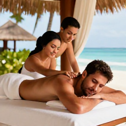 Caribbean Holidays, August Couples Holidays, Couple enjoying a peaceful spa treatment and relaxing resort surroundings in Turks and Caicos