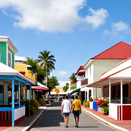 Caribbean Holidays, August Couples Holidays, Couple exploring colourful streets and small shops in Philipsburg, Sint Maarten, during a sunny Caribbean afternoon