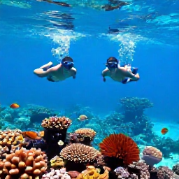 Caribbean Holidays, August Couples Holidays, Couple snorkelling together above colourful coral and tropical fish in the clear waters of Turks and Caicos during August