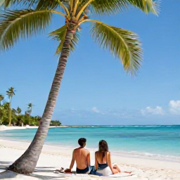 Caribbean Holidays, August Couples Holidays, Happy couple relaxing beneath palm trees on a peaceful Caribbean beach in Saint Vincent and the Grenadines