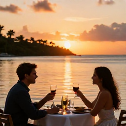Caribbean Holidays, August Couples Holidays, Romantic Caribbean sunset dinner for two at a waterfront restaurant on Bequia