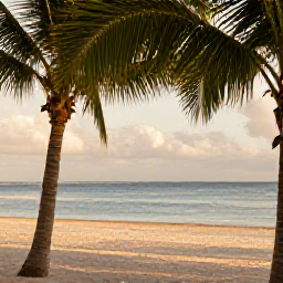 Caribbean Holidays, August Cruises, A quiet tropical Caribbean beach with palm trees, calm blue water and soft white sand in warm August sunshine