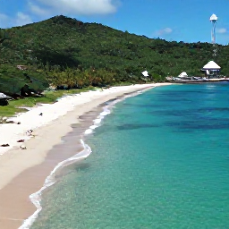 Caribbean Holidays, August Cruises, Aerial view of Magens Bay beach on St Thomas in August, turquoise water, soft sand, lush green hills and a few visitors