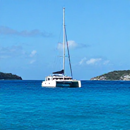 Caribbean Holidays, August Cruises, Catamaran sailing near St Thomas and nearby tropical islands, blue Caribbean sea, snorkellers and sunny August sky