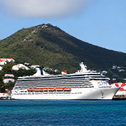 Caribbean Holidays, August Cruises, Cruise ship arriving at Charlotte Amalie harbour in St Thomas, bright Caribbean morning, colourful waterfront buildings and green hills
