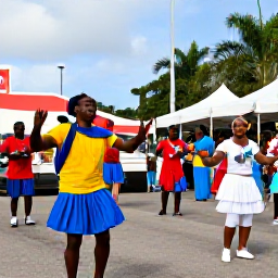 Caribbean Holidays, August Culture Holidays, Colourful traditional Caribbean festival in Philipsburg, Sint Maarten, with local dancers, musicians and visitors enjoying an August cultural celebration