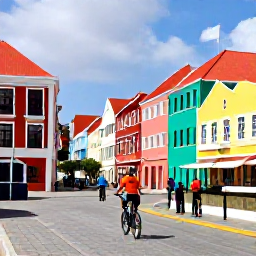 Caribbean Holidays, August Cycling Holidays, Cyclist exploring colourful Willemstad streets near the Handelskade waterfront in Cura&ccedil;ao