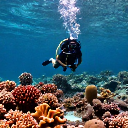 Caribbean Holidays, August Diving, Scuba diver exploring a colourful coral reef in clear turquoise water around the British Virgin Islands