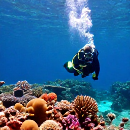 Caribbean Holidays, August Diving, Scuba diver exploring colourful coral reefs and volcanic underwater scenery in clear Caribbean water off Dominica