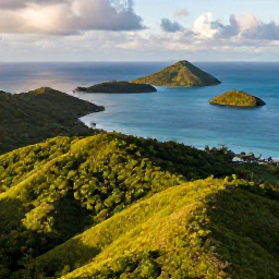 Caribbean Holidays, August Escapes, Aerial view of Saint Vincent and the Grenadines, showing lush green hills, turquoise sea and scattered tropical islands in warm August sunlight