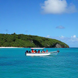 Caribbean Holidays, August Family Holidays, A family boarding a small boat for an island-hopping trip between green Caribbean islands under a blue sky
