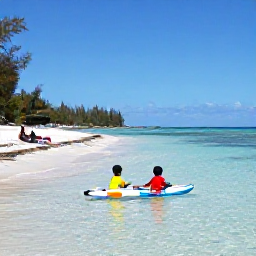 Caribbean Holidays, August Family Holidays, Children paddling in shallow clear water on a peaceful Montserrat beach while parents relax nearby