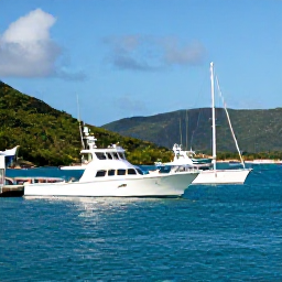 Caribbean Holidays, August Fishing, A bright August morning at a British Virgin Islands marina, fishing boats ready to leave, calm turquoise water and green hills in the background