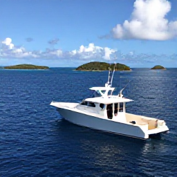 Caribbean Holidays, August Fishing, Anglers fishing from a modern boat in deep blue Caribbean water, with scattered Grenadine islands and bright August sunshine