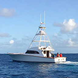 Caribbean Holidays, August Fishing, Anglers on a modern sport-fishing boat offshore from Sint Maarten, rods bending over deep blue Caribbean water under a bright morning sky