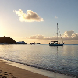 Caribbean Holidays, August Fishing, Golden morning light over a quiet Saint Barth&eacute;lemy beach and harbour after a fishing trip