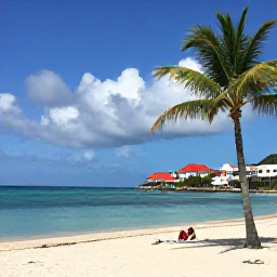 Caribbean Holidays, August Getaway, Adults-only beachfront resort on Saint Martin or Sint Maarten in August, with palm trees, calm turquoise sea and bright Caribbean sunshine