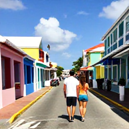 Caribbean Holidays, August Getaway, Couple exploring colourful streets and waterfront shops in Philipsburg, Sint Maarten, during a sunny August holiday