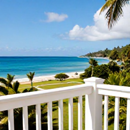 Caribbean Holidays, August Holidays, Adults-only resort balcony overlooking lush tropical gardens and the Caribbean Sea in Trinidad and Tobago