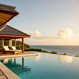 Caribbean Holidays, August Holidays, Adults relaxing beside a quiet infinity pool at a stylish Caribbean resort in Trinidad and Tobago, warm August sunshine