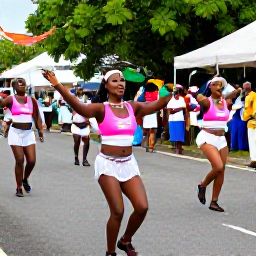 Caribbean Holidays, August Holidays, Colourful street parade in Kingstown, Saint Vincent, with dancers, musicians and spectators enjoying a lively August cultural celebration