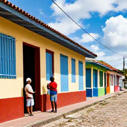 Caribbean Holidays, August Holidays, Friendly travel scene in Trinidad and Tobago showing a visitor exploring a historic building and chatting with local residents