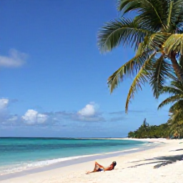 Caribbean Holidays, August Holidays, Quiet Tobago beach with palm trees, turquoise water and a traveller relaxing after exploring the island in August
