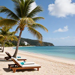 Caribbean Holidays, August Holidays, Relaxed all-inclusive resort beside a sandy Caribbean beach in Saint Vincent and the Grenadines, with palm trees, loungers and calm blue water
