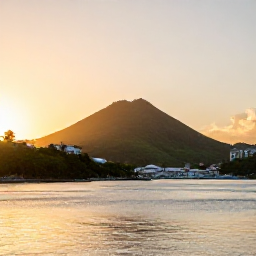 Caribbean Holidays, August Holidays, Sunset over the harbour and green hills of Kingstown, Saint Vincent, with warm evening light and a relaxed Caribbean atmosphere