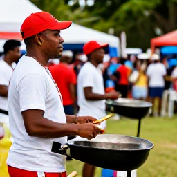 Caribbean Holidays, August Holidays, Traditional Trinidadian performers playing steelpan instruments at an outdoor cultural event surrounded by a friendly crowd