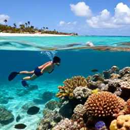 Caribbean Holidays, August Holidays, Travellers snorkelling in clear Cura&ccedil;ao water above colourful coral and tropical fish near a sheltered beach