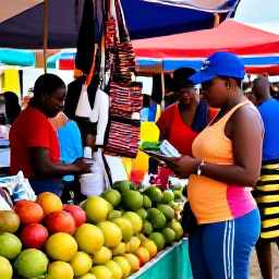 Caribbean Holidays, August Holidays, Visitors browsing a colourful local market in Saint Vincent, with fresh fruit, handmade crafts and friendly stallholders