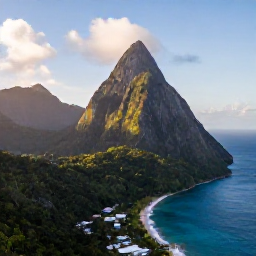 Caribbean Holidays, August Honeymoons, Aerial view of Saint Lucia's Pitons, lush rainforest and turquoise Caribbean sea in warm August sunshine