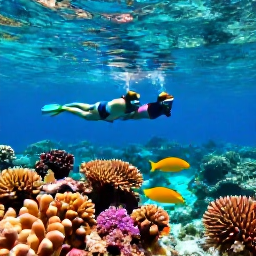 Caribbean Holidays, August Honeymoons, Colourful coral reef and tropical fish beneath clear Bahamian water, with a couple snorkelling together in the distance