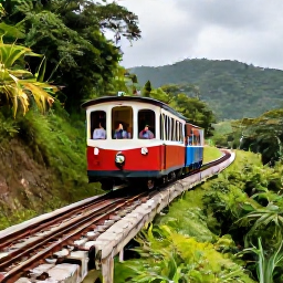 Caribbean Holidays, August Honeymoons, Couple enjoying a scenic mountain railway journey through lush tropical countryside on Saint Kitts