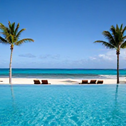Caribbean Holidays, August Honeymoons, Luxury beachfront honeymoon resort in Punta Cana with an infinity pool, loungers, palm trees and turquoise Caribbean Sea