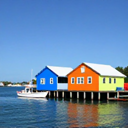 Caribbean Holidays, August Hotspots, A colourful wooden waterfront building and fishing boats at George Town harbour in Grand Cayman during a sunny August day