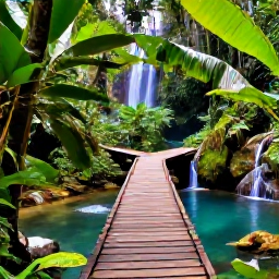 Caribbean Holidays, August Instagram Hotspots, Dense tropical rainforest, a clear waterfall pool and a wooden footbridge in Tobago&rsquo;s lush interior