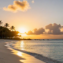 Caribbean Holidays, August Instagram Hotspots, Golden sunrise over Princess Margaret Beach on Bequia, Saint Vincent and the Grenadines, calm turquoise water and palm trees