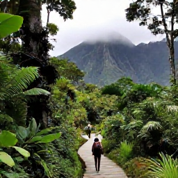 Caribbean Holidays, August Instagram Hotspots, Scenic photograph of the Boiling Lake trail in Dominica, misty tropical rainforest, dramatic volcanic valley and hikers on a well-defined path