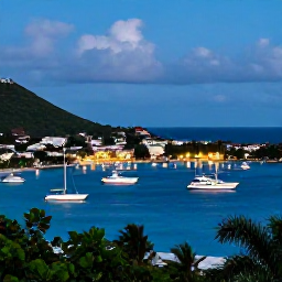 Caribbean Holidays, August Instagram Spots, A viewpoint over Simpson Bay in Sint Maarten at blue hour, showing yachts, hills, harbour lights and a calm Caribbean sea