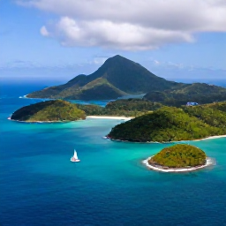 Caribbean Holidays, August Island Hopping, Aerial view of Saint Vincent and the Grenadines, with lush green islands, turquoise sea and a small sailing boat between them
