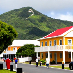 Caribbean Holidays, August Island Hopping, Visitors exploring Basseterre and a historic Caribbean sugar estate on Saint Kitts, with colourful buildings and green mountain scenery