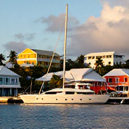Caribbean Holidays, August Luxury, A luxury travel scene at Gustavia harbour on Saint Barth&eacute;lemy in August, with a yacht, colourful buildings, palm trees and warm evening light