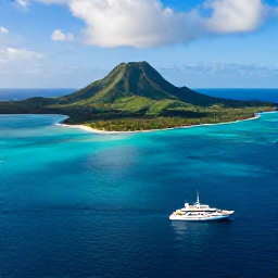 Caribbean Holidays, August Luxury Holidays, Aerial view of Saint Vincent and the Grenadines, turquoise sea, green volcanic islands and a luxury yacht in August sunshine