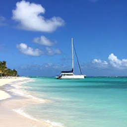 Caribbean Holidays, August Luxury Holidays, Clear Caribbean sea beside a luxury catamaran near Saona Island, Dominican Republic, with bright sky, palms and unspoilt beach