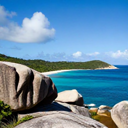 Caribbean Holidays, August Nature Holidays, A dramatic coastal viewpoint on Virgin Gorda in the British Virgin Islands, showing granite boulders, a sandy beach and vivid blue sea
