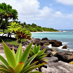 Caribbean Holidays, August Nature Holidays, A peaceful nature scene on Saint Barth&eacute;lemy, tropical plants, rocky coastline and a distant blue Caribbean sea