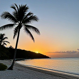 Caribbean Holidays, August Nature Holidays, A relaxed evening at a quiet British Virgin Islands beach, with warm sunset light, palm trees and calm Caribbean water